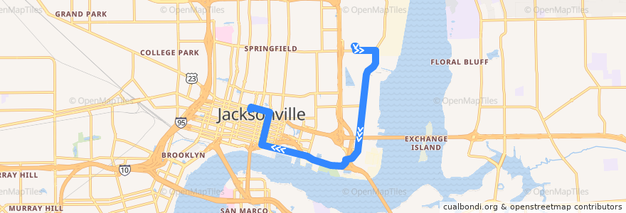 Mapa del recorrido JTA 31 Talleyrand (southbound) de la línea  en Jacksonville.