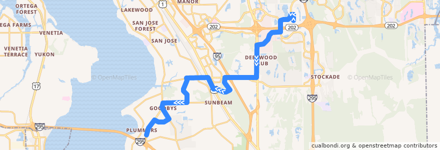 Mapa del recorrido JTA 28 Southside Boulevard/Sunbeam (southbound) de la línea  en Jacksonville.