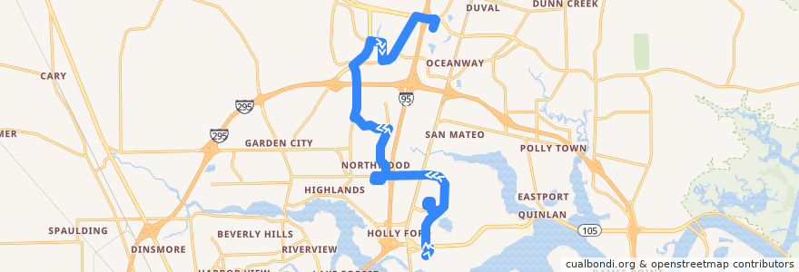 Mapa del recorrido JTA 85 Highlands/Busch Drive (northbound) de la línea  en جاكسونفيل.