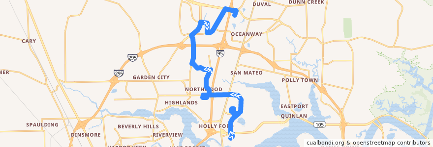 Mapa del recorrido JTA 85 Highlands/Busch Drive (northbound) de la línea  en Jacksonville.
