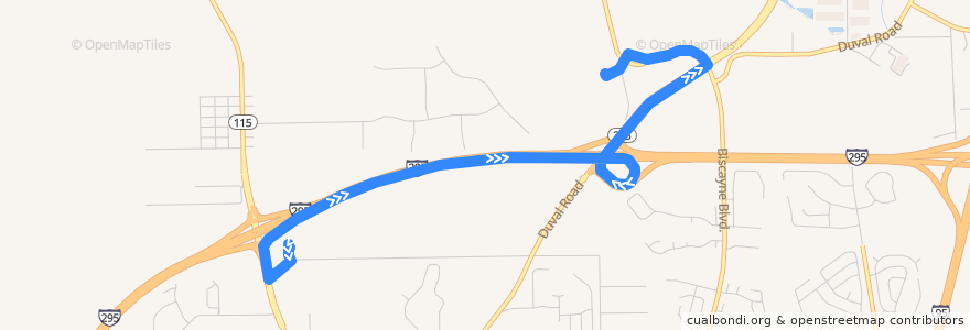 Mapa del recorrido JTA 82 Amazon Shuttle (northbound) de la línea  en 杰克逊维尔/傑克遜維爾.