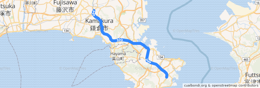 Mapa del recorrido 横須賀線 de la línea  en Wilayah Kanagawa.