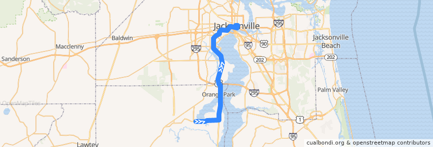 Mapa del recorrido JTA 201 Clay Regional Express (northbound) de la línea  en Florida.