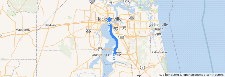 Mapa del recorrido JTA 200 Mandarin Express (northbound) de la línea  en Jacksonville.
