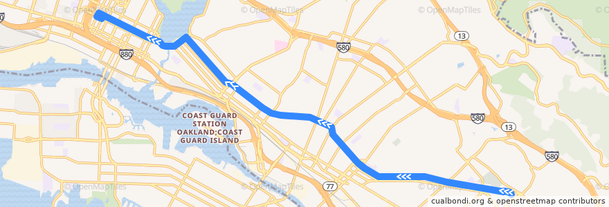 Mapa del recorrido AC Transit 40: Eastmont Transit Center => Downtown Oakland de la línea  en 奥克兰/奧克蘭/屋崙.
