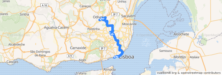 Mapa del recorrido Bus 206: Cais do Sodré → Odivelas de la línea  en リスボン.