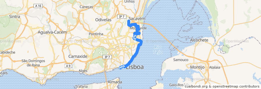 Mapa del recorrido Bus 210: Cais do Sodré → Pior Velho de la línea  en Portugal.