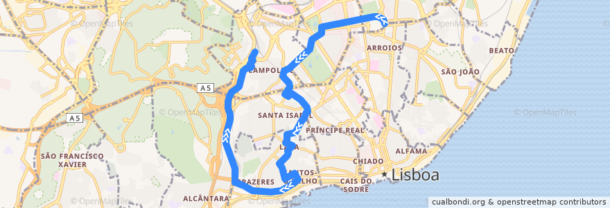 Mapa del recorrido Bus 713: Alameda Dom Afonso Henriques → Estação de Campolide de la línea  en Lizbon.