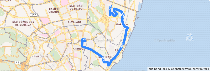 Mapa del recorrido Bus 718: ISEL → Alameda Dom Afonso Henriques de la línea  en پرتغال.