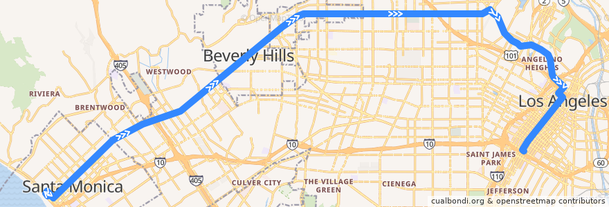 Mapa del recorrido Metro 4 Eastbound de la línea  en Los Ángeles.