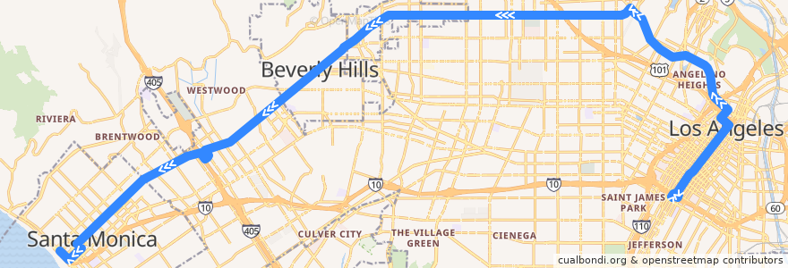 Mapa del recorrido Metro 4 Westbound de la línea  en Лос-Анджелес.
