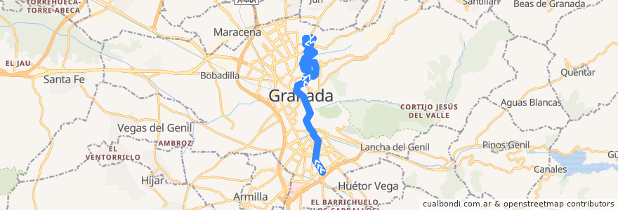 Mapa del recorrido Bus 8: Palacio de Deportes → Camino de Alfacar de la línea  en Granada.