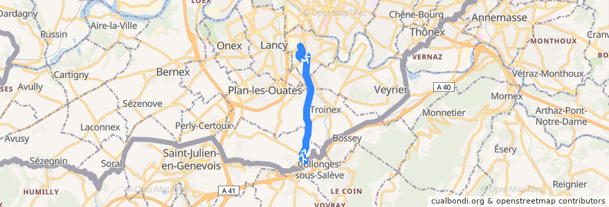 Mapa del recorrido Bus 44: Croix-de-Rozon-Douane → Carouge-Tours de la línea  en ジュネーヴ.