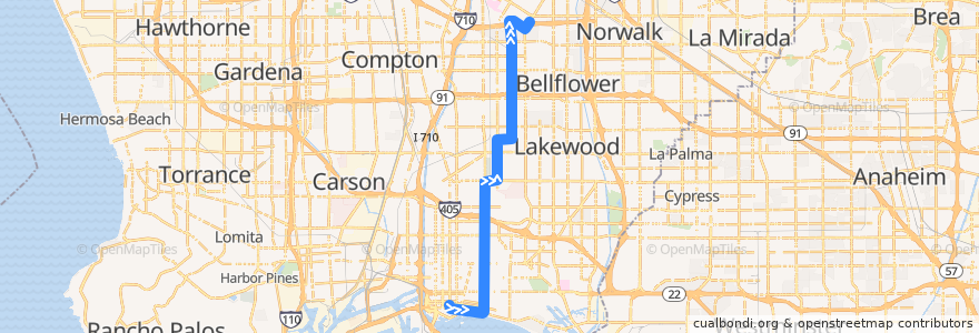 Mapa del recorrido 22 DOWNEY AV TO LAKEWOOD GREEN LINE STAT de la línea  en Los Angeles County.