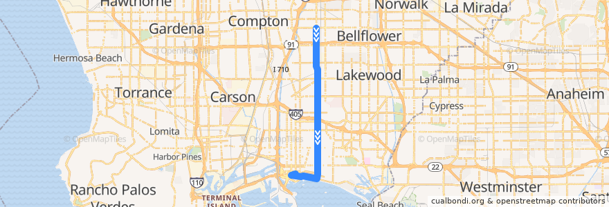 Mapa del recorrido 21 CHERRY TO DOWNTOWN de la línea  en Long Beach.