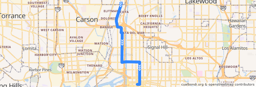 Mapa del recorrido 1 EASY TO DOWNTOWN VIA DEL AMO STATION de la línea  en لونغ بيتش.