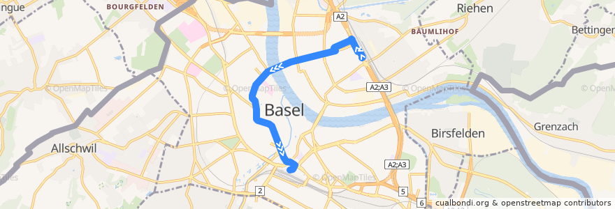 Mapa del recorrido Bus 30: Badischer Bahnhof => Bahnhof SBB de la línea  en 巴塞尔.