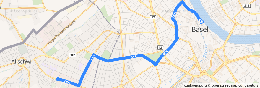 Mapa del recorrido Bus 33: Schifflände => Allschwil Letten de la línea  en 瑞士.