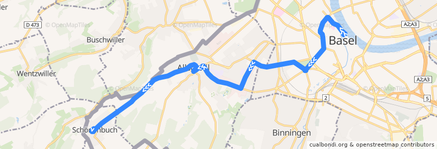 Mapa del recorrido Bus 33: Schifflände => Schönenbuch Dorf de la línea  en Schweiz/Suisse/Svizzera/Svizra.