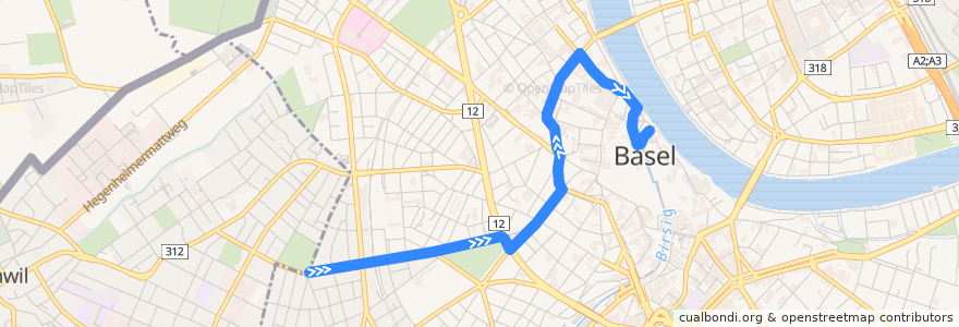 Mapa del recorrido Bus 33: Wanderstrasse => Schifflände de la línea  en Basel.