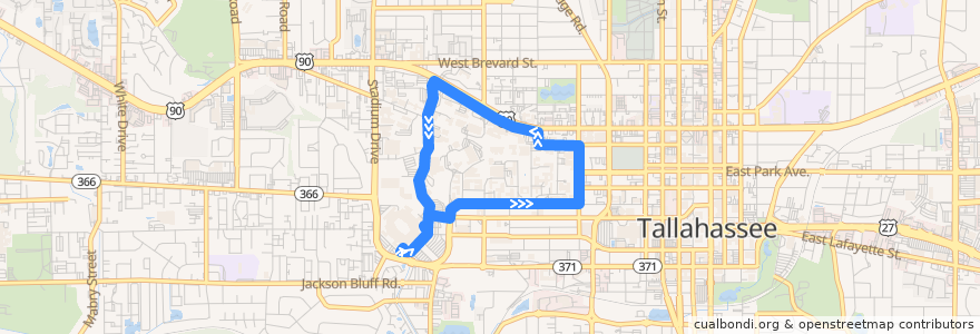 Mapa del recorrido StarMetro FSU Seminole Express Renegade de la línea  en Tallahassee.