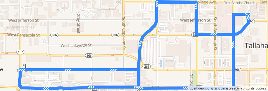 Mapa del recorrido StarMetro Lunchtime CollegeTown Trolley de la línea  en Tallahassee.