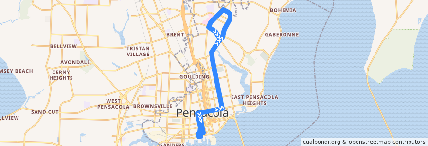 Mapa del recorrido ECAT 31 Cordova Mall/12th Avenue de la línea  en Pensacola.