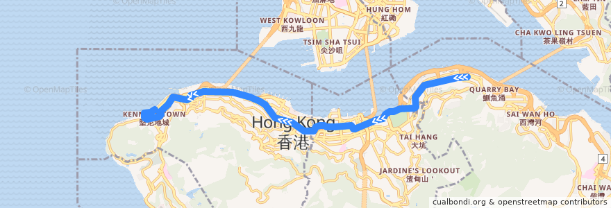 Mapa del recorrido Bus 18P (North Point (Healthy Street Central) - Kennedy Town (Belcher Bay)) de la línea  en 香港島 Hong Kong Island.