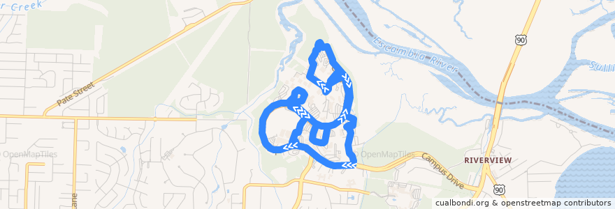 Mapa del recorrido ECAT UWF Trolley de la línea  en Escambia County.