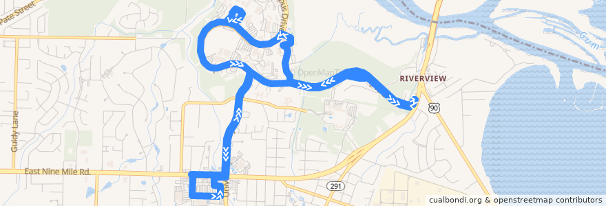 Mapa del recorrido ECAT UWF Express Shuttle de la línea  en Escambia County.