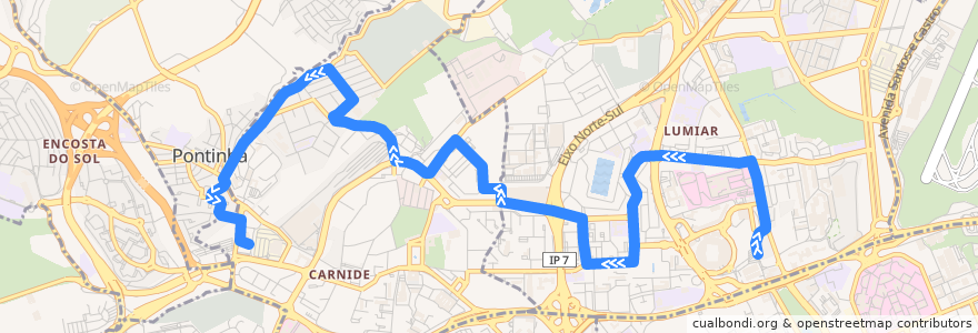 Mapa del recorrido Bus 747: Campo Grande (Metro) → Pontinha (Metro) de la línea  en Lisbon.