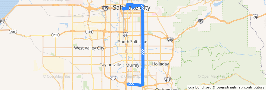 Mapa del recorrido UTA Route 209 900 East (to Salt Lake Central Station, Sunday) de la línea  en Salt Lake County.
