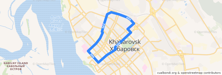 Mapa del recorrido Автобус 61С: Железнодорожный вокзал - Стадион им. Ленина - Главпочтамт - Железнодорожный вокзал de la línea  en 伯力市.