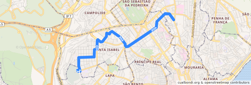 Mapa del recorrido Bus 774: Campo de Ourique (Prazeres) → Gomes Freire de la línea  en لیسبون.