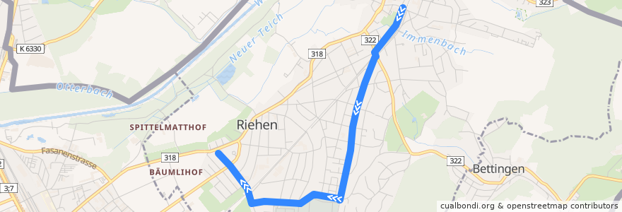 Mapa del recorrido Bus 34: Riehen Bahnhof => Habermatten de la línea  en Riehen.