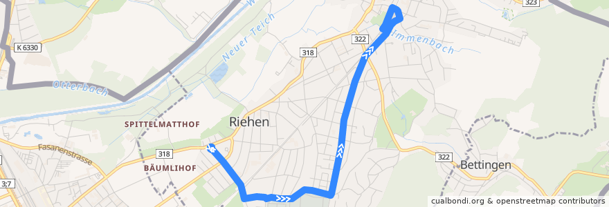 Mapa del recorrido Bus 34: Habermatten => Riehen Bahnhof de la línea  en Riehen.