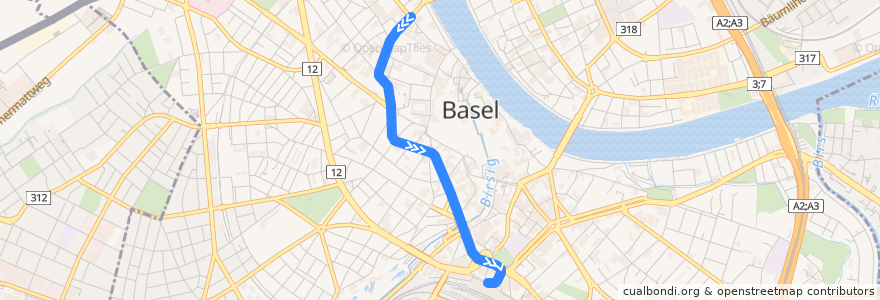 Mapa del recorrido Bus 30: Kinderspital UKBB => Bahnhof SBB de la línea  en Basel.