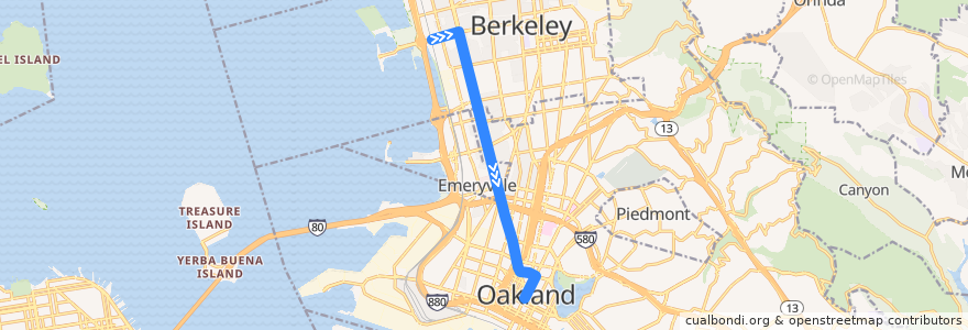 Mapa del recorrido AC Transit 802: Berkeley Amtrak => Downtown Oakland de la línea  en Alameda County.