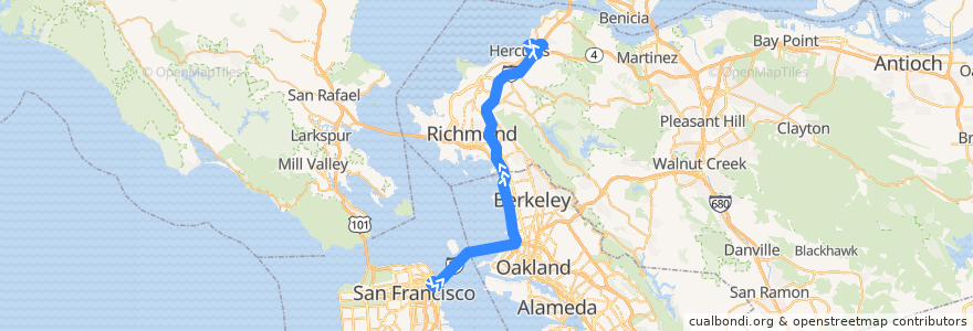 Mapa del recorrido WestCAT Lynx: San Francisco => Alfred Nobel Drive => Rodeo (mornings) de la línea  en California.