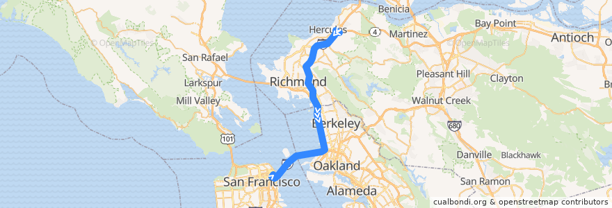 Mapa del recorrido WestCAT Lynx: Hercules => San Francisco (midday) de la línea  en Califórnia.