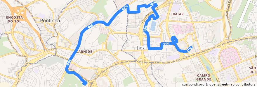 Mapa del recorrido Bus 778: Campo Grande (Metro) → Colégio Militar (Metro) de la línea  en Lisbon.