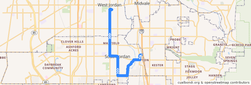 Mapa del recorrido UTA Route 218 South Jordan (to West Jordan City Center Station) de la línea  en Salt Lake County.