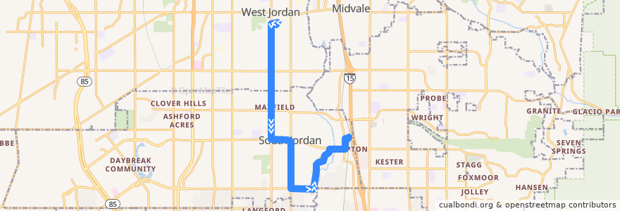 Mapa del recorrido UTA Route 218 South Jordan (to South Jordan Station) de la línea  en Salt Lake County.