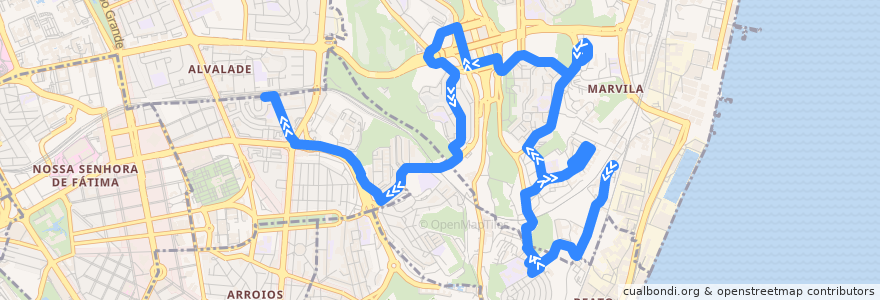 Mapa del recorrido Bus 793: Marvila → Estação de Roma-Areeiro de la línea  en Lisbon.