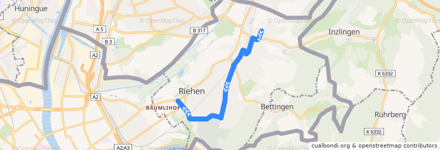 Mapa del recorrido Bus 32/34: Riehen Steingrubenweg => Riehen Habermatten de la línea  en Riehen.