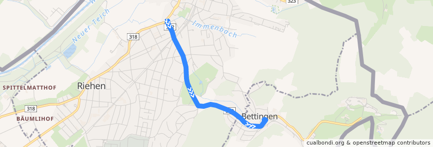 Mapa del recorrido Bus 32: Riehen Bettingerstrasse => Bettingen Dorf de la línea  en Riehen.