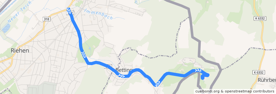 Mapa del recorrido Bus 32: Riehen Bettingerstrasse => Bettingen Chrischonaklinik de la línea  en Basilea Città.