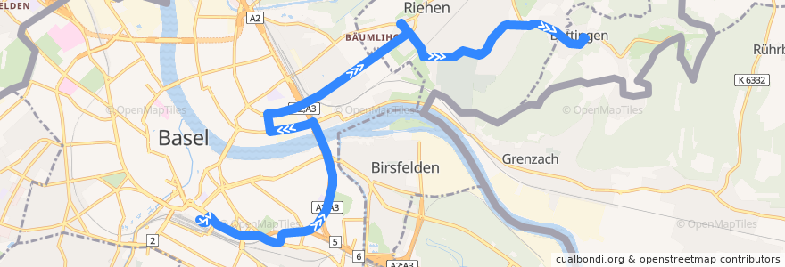 Mapa del recorrido Bus 42: Basel Bahnhof SBB => Bettingen Dorf de la línea  en Bâle-Ville.