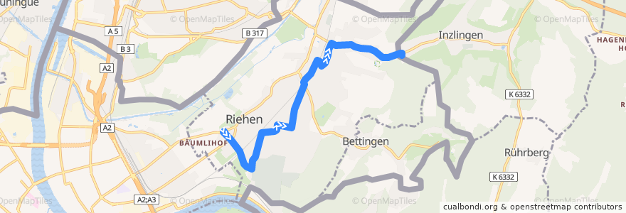 Mapa del recorrido Bus 35: Riehen Habermatten => Riehen Inzlinger Zoll de la línea  en Riehen.