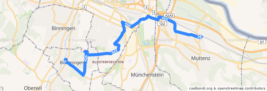 Mapa del recorrido Bus 47: Muttenz, Bahnhof => Bottmingen, Schloss de la línea  en Suiza.